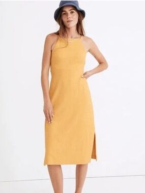 Madewell Mustard Yellow Color , Textured Spaghetti-Strap Dress size M